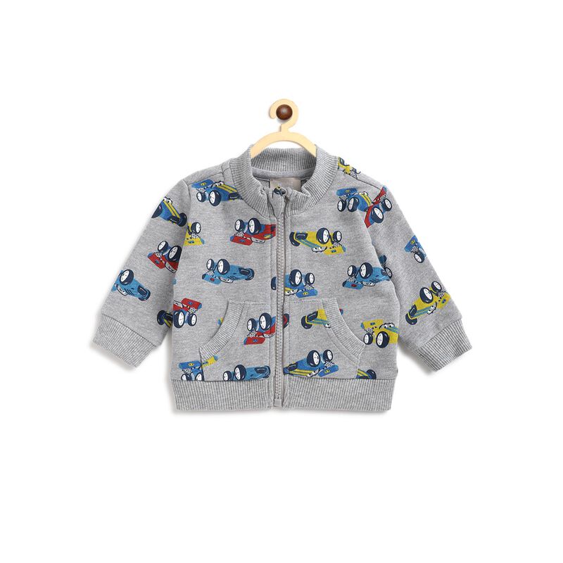 Boys Grey Printed French Terry Cardigan image number null